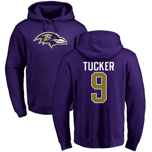 Men Baltimore Ravens Purple Justin Tucker Name and Number Logo NFL Football #9 Pullover Hoodie Sweatshirt->baltimore ravens->NFL Jersey